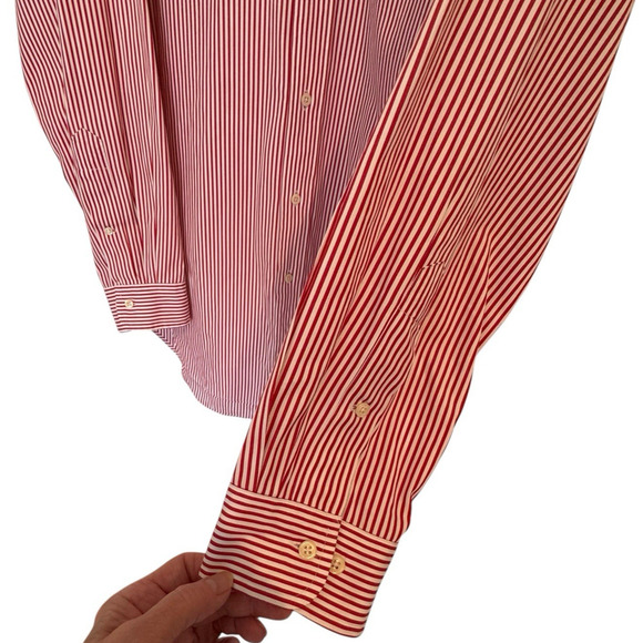 Ralph Lauren Men's Classic Fit Striped Poplin Shirt Red White Size 16/32-33 - Picture 7 of 9
